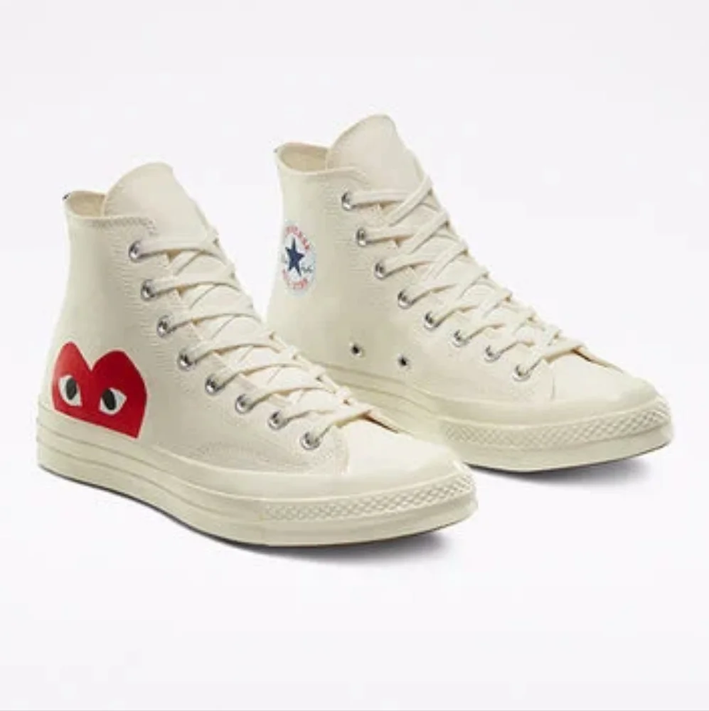 Comme des Garcons PLAY Cream Red Sneakers - Picture 3 of 16